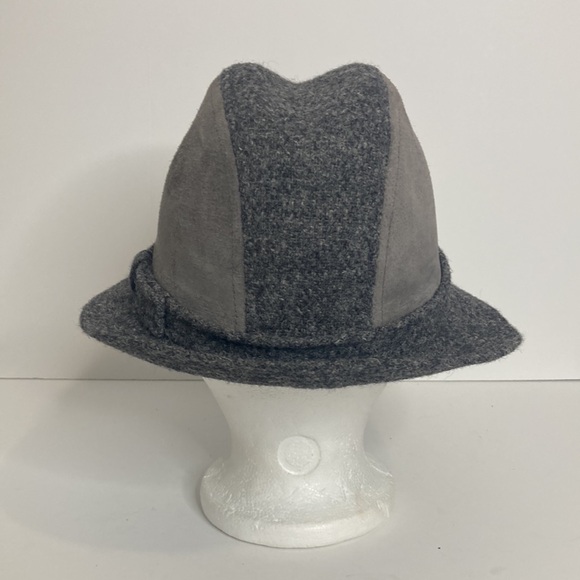 Vintage Hat Mens 7 Gray Harris Tweed Wool Suede Stetson Trilby Fedora Retro - Picture 4 of 12